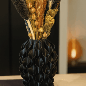zwarte design vaas flora 3d-geprint van petg
