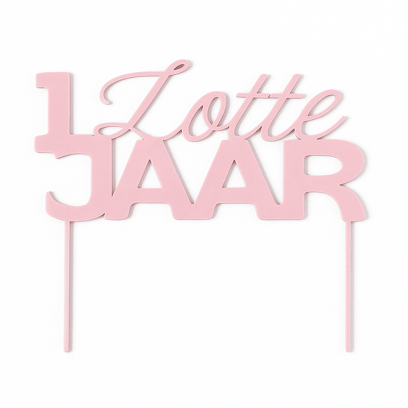 Taarttopper met naam & leeftijd β 3 mm dik β 14/16 cm breed β 11 kleuren (gepersonaliseerd)