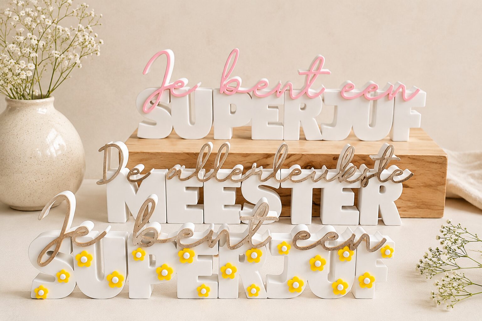 Luxe decoratiecadeau voor juf of meester als bijzonder bedankje aan het einde van het schooljaar