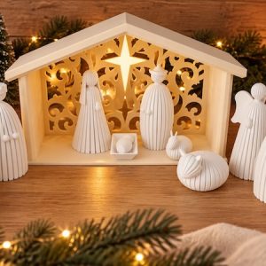 Moderne kerstdecoratie met kerststal en kerstfiguren van ThuisDeco