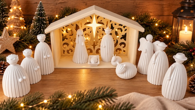 Moderne kerstdecoratie met kerststal en kerstfiguren van ThuisDeco