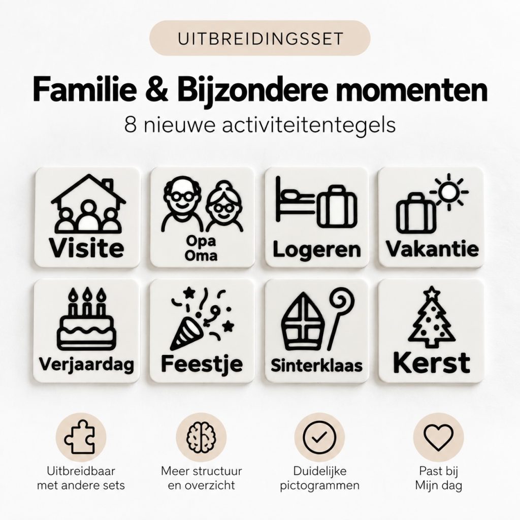 Uitbreidingsset visuele dagplanner Familie en Bijzondere momenten met 8 activiteitentegels