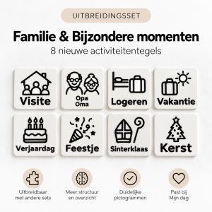 Uitbreidingsset visuele dagplanner Familie en Bijzondere momenten met 8 activiteitentegels