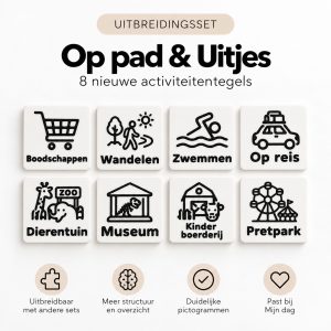 Uitbreidingsset visuele dagplanner Op pad en Uitjes met 8 activiteitentegels