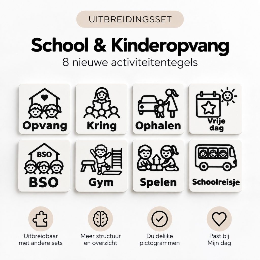 Uitbreidingsset visuele dagplanner School en Kinderopvang met 8 activiteitentegels