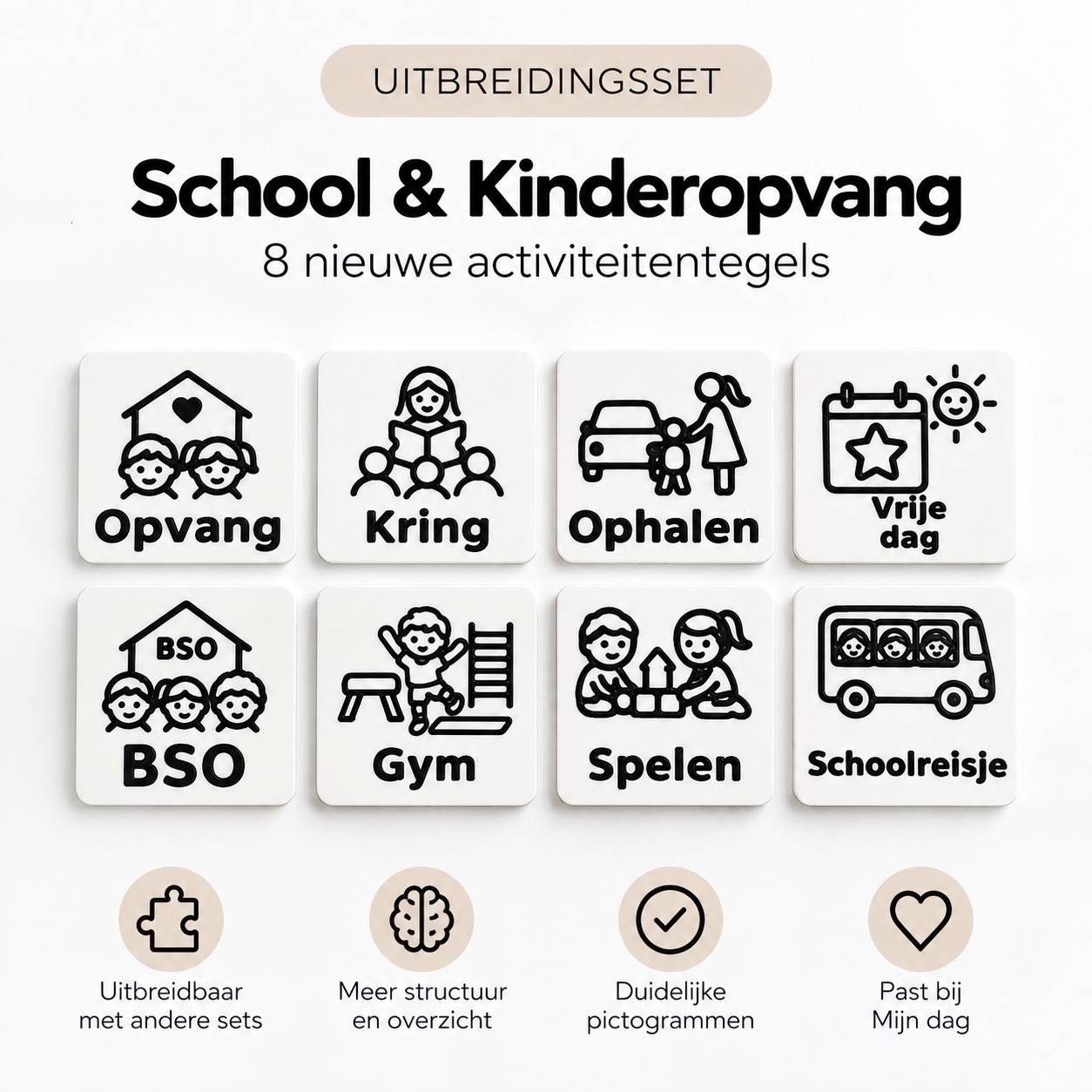 Uitbreidingsset visuele dagplanner School en Kinderopvang met 8 activiteitentegels