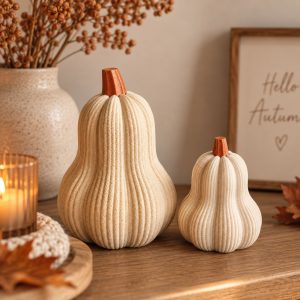 ecoratieve sierkalebassen beige als herfstdecoratie in interieur