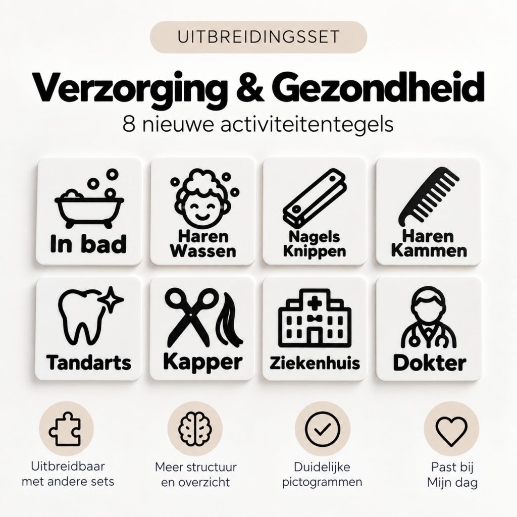Uitbreidingsset dagplanner Verzorging en Gezondheid met 8 activiteitentegels